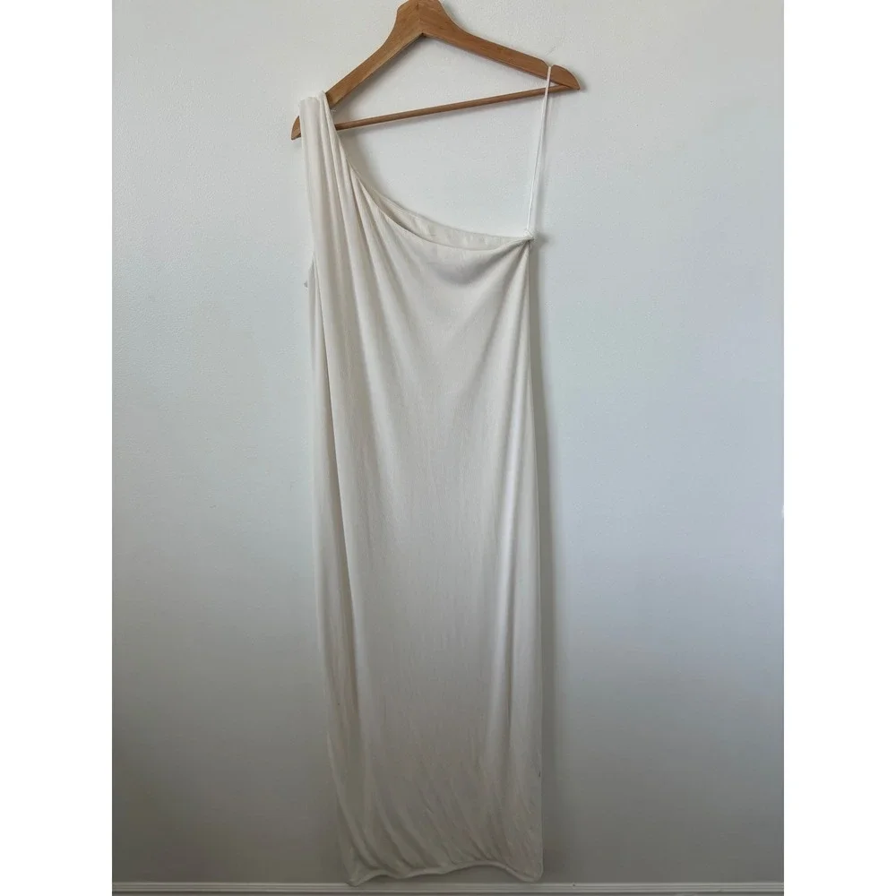 NWT women's Abercrombie & Fitch One-Shoulder Ribbed Maxi Dress – White – XL - Picture 7 of 9